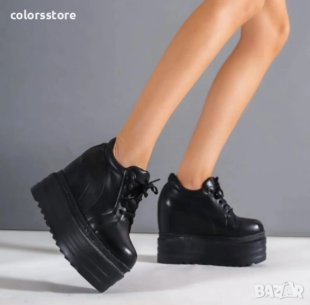 Кецове на платформа - черна кожа - SJN56 , снимка 1