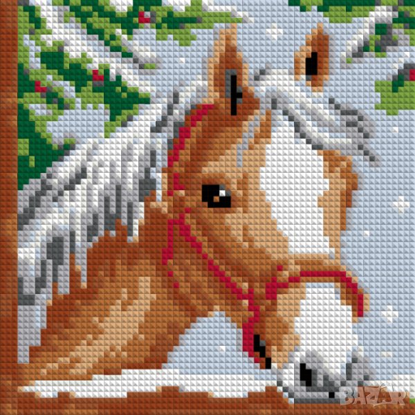 Диамантен гоблен: "Зимен пейзаж с кон и сняг", снимка 1