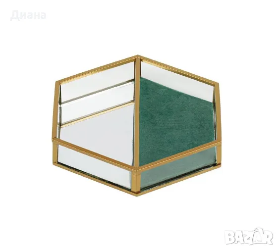 Органайзер за бижута огледало в шестоъгълна форма в цвят зелен-златист от стъкло и метал, снимка 1