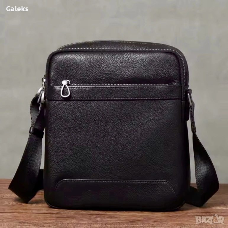 Мъжка модерна бутикова чанта с голям капацитет /Черна естествена кожа!, снимка 1