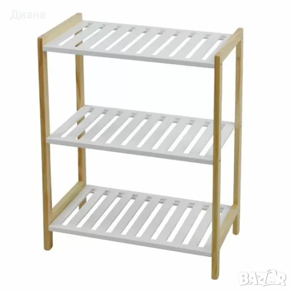 Етажерка на 3 бели рафта от висококачествен дървен материал, снимка 1