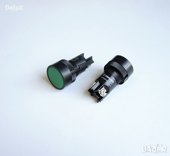 Бутон 2pin EA131 незадържащ НО зелен 250V 3A Ф22mm, снимка 1