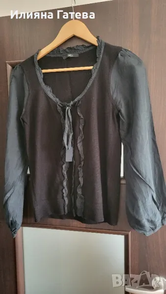 Черна блуза Mark and Spencer р-р М/Л с копринени ръкави, снимка 1