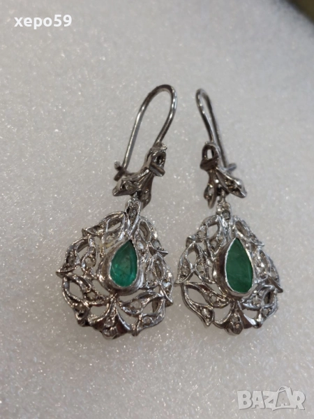Стари дамски златни обеци с изумруд и диаманти., 1 650 лв, снимка 1