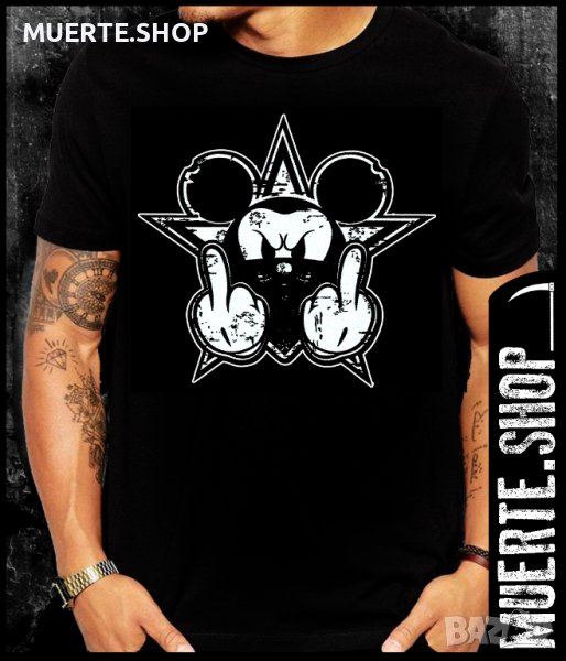 Черна тениска с щампа MICKEY MOUSE FINGERS, снимка 1