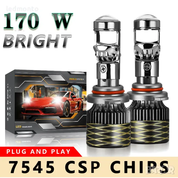 170W Високосилови N9 H7 лед крушки с  Лупи Лупи H7 led , снимка 1