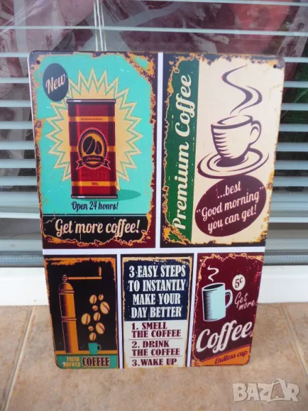 Метална табела кафе колаж кафемелачка пий кафенце повече кафенето, снимка 1
