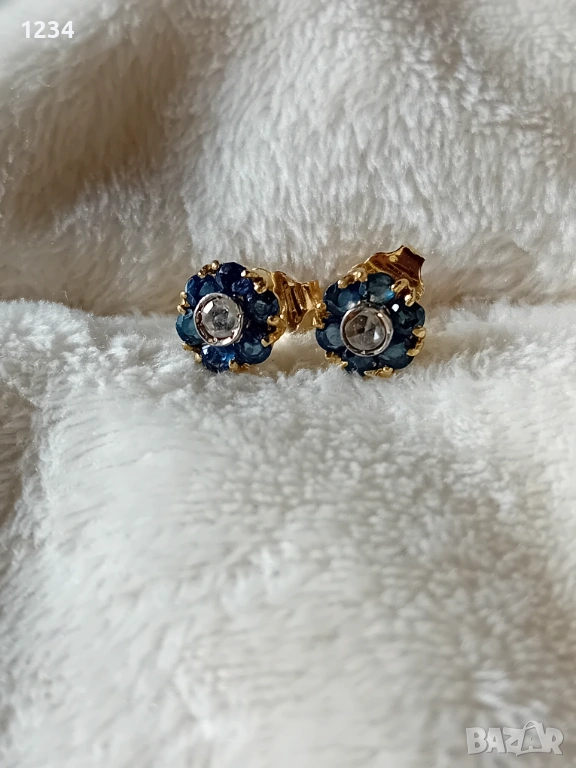 Стари 18к. златни обеци с диаманти и сапфири, снимка 1