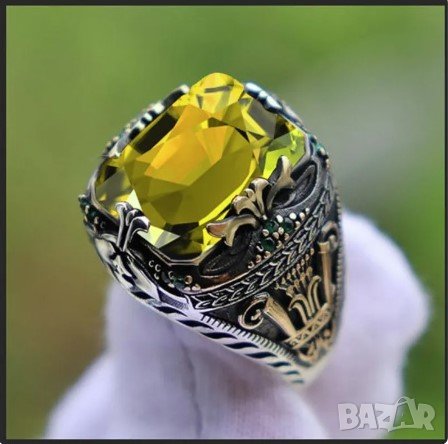 Пръстен с цитрин, посребрен, снимка 1