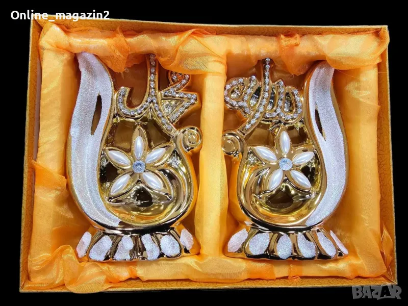 Комплект от 2 броя луксозни статуетки с бляскави и флорални елементи, версия на Аллах, снимка 1