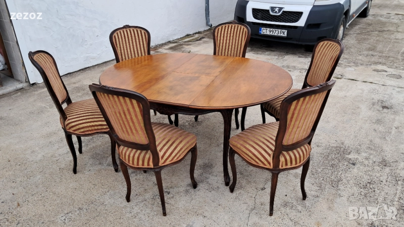 Комплект маса и шест стола масив, снимка 1