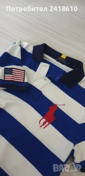 POLO Ralph Lauren USA Flag Pique Cotton Slim Fit Mens Size L  ОРИГИНАЛ! Мъжка Тениска!, снимка 1