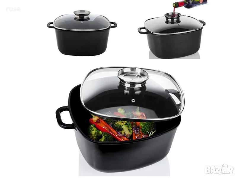 НОВИ! Ростер квадратен тиган с капак и дозатор 28х28см 7.5л тенджера с дозатор, снимка 1