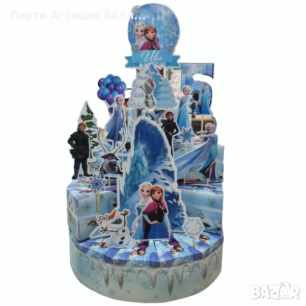 Картонена Хартиена торта Замръзналото кралство Frozen Фроузен Елза и Анна, снимка 1