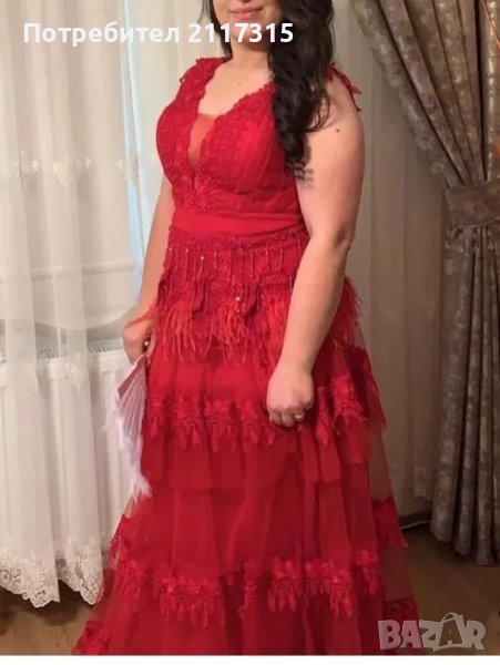 Дамска официална червена рокля с камъни, снимка 1