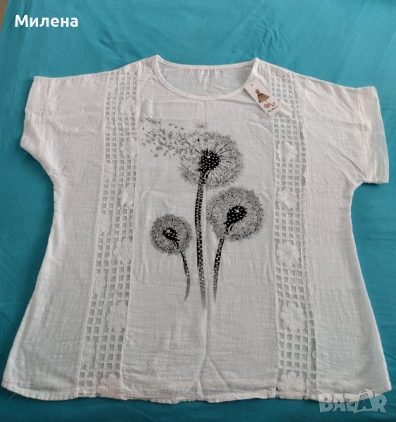 Нова бяла блуза с глухарчета XXL, снимка 1