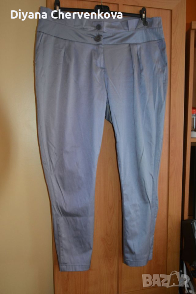 👖 Дамски светлосив сатенен панталон тип потур с басти, XL–3XL , снимка 1
