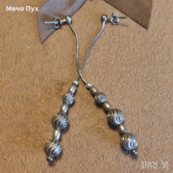 Сребърни висящи обеци с топчета (130), снимка 1