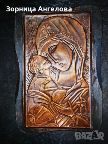 Икона мед върху дърво. 1983 г., 20/14 см, снимка 5 - Други - 52897944