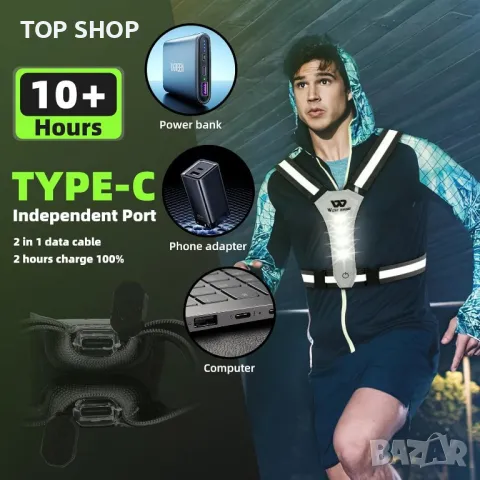 LED Светлоотразителна жилетка LuTuo, с регулируема талия/рамо, снимка 9 - Аксесоари за велосипеди - 49500286