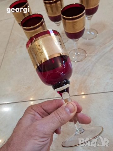 кристални чаши Bohemia рубинен кристал с позлата , снимка 6 - Чаши - 52659873