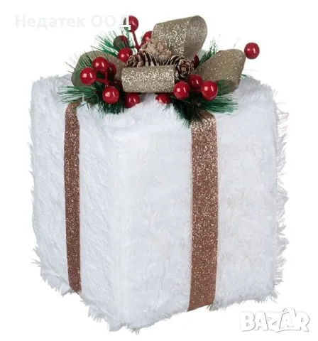 Коледна декоративна украса, Подарък, Бял, 13x13x15cm