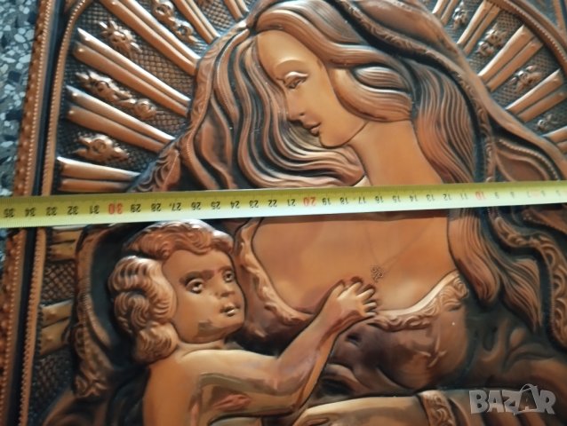 медно пано,икона-девата с младенеца, снимка 3 - Други ценни предмети - 41347226