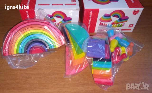 4в1 Сет дървени играчки по модел Grimms с полукръгове, правоъгълни табли, дъга и човечет, снимка 3 - Образователни игри - 38793839