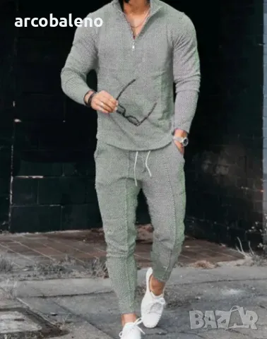 Мъжки текстуриран ежедневен комплект от две части с половин цип и яка, 4цвята, снимка 2 - Спортни дрехи, екипи - 43718169