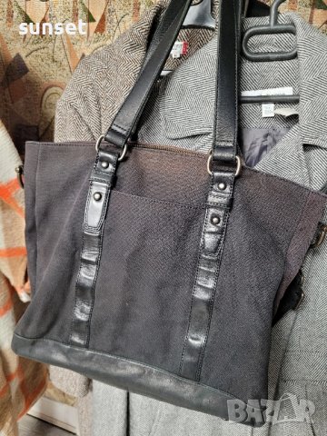 FOSSIL голяма чанта естествена кожа,черна + брезент, снимка 15 - Чанти - 44194870