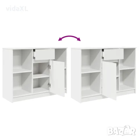 vidaXL Бюфет с чекмеджета, бял, 101x35x76 см, инженерно дърво, снимка 9 - Бюфети - 56148261