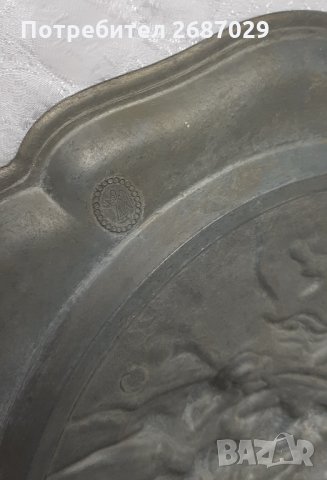 Релефна чиния със сцена, стара, метал цинк кон, пано за стена, снимка 2 - Пана - 35978220