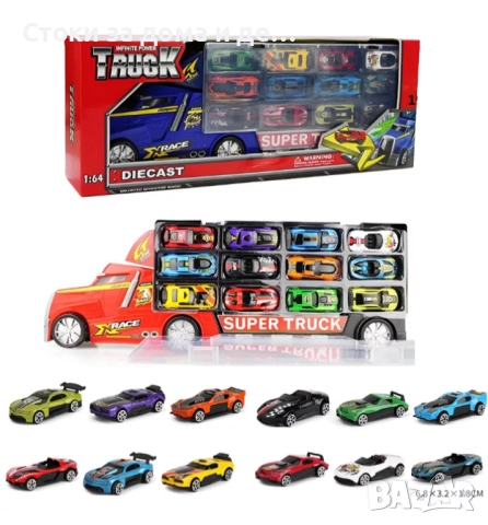 ✨Детски камион с писта и 12 метални коли, снимка 2 - Коли, камиони, мотори, писти - 52648312