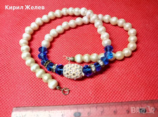 СТАРО ЕЛЕГАНТНО ПЕРЛЕНО ВИНТИДЖ АРТ КОЛИЕ с ИСКРЯЩИ ФАСЕТИРАНИ КРИСТАЛИ и НУЖДА от ЗАКОПЧАЛКА 47315