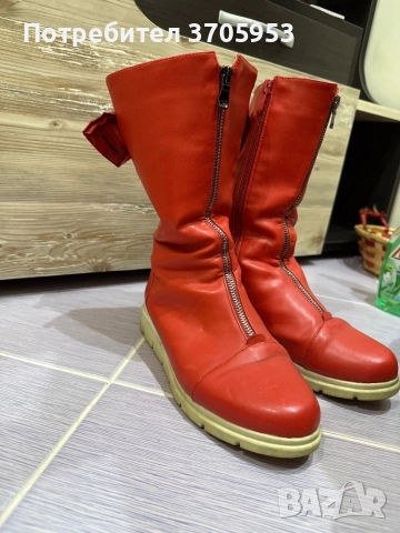 Червени дамски ботуши с панделки - 38ми номер, снимка 6 - Дамски ботуши - 52786759