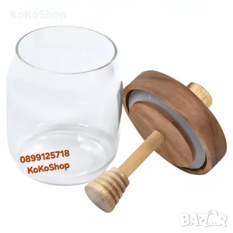 Буркан за мед с дървен капак и лъжичка-450 мл./буркан за мед, снимка 2 - Аксесоари за кухня - 50315215