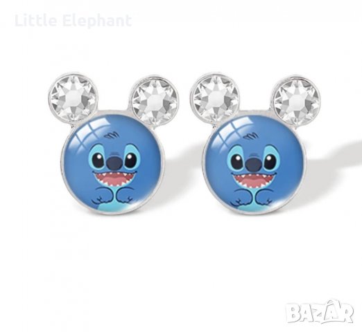 Sale Сребърни обеци Стич ,Дисни"Emoji smile",glass/нови