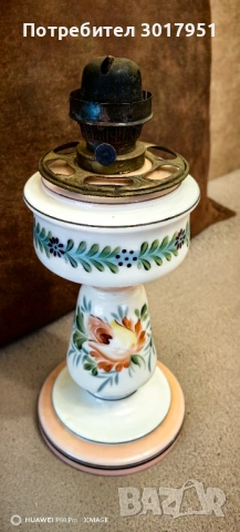 Стара керамична,рисувана,газена лампа...
