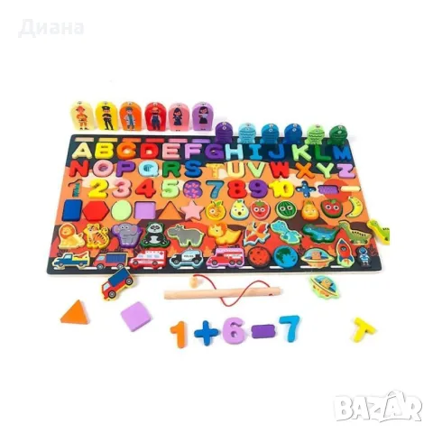 Монтесори Пъзел и Сортер с дървени фигурки и магнитен риболов, снимка 8 - Образователни игри - 48345134