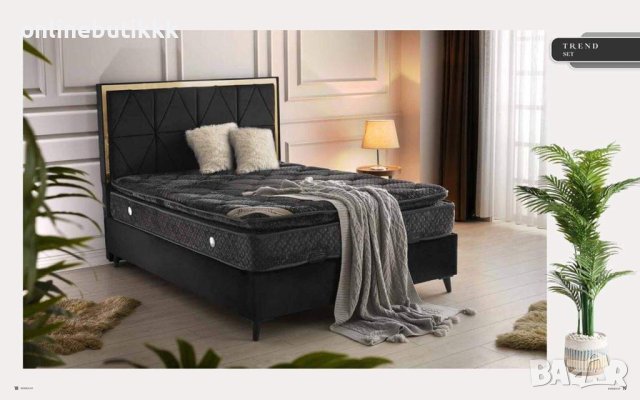 Боксспринг тапицирано легло с матрак и топер с модерен дизайн с място за съхранение , снимка 1 - Спални и легла - 42183846