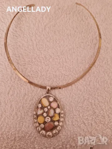 Сребърен пендатив с цветен седеф и циркони, снимка 6 - Колиета, медальони, синджири - 48422524