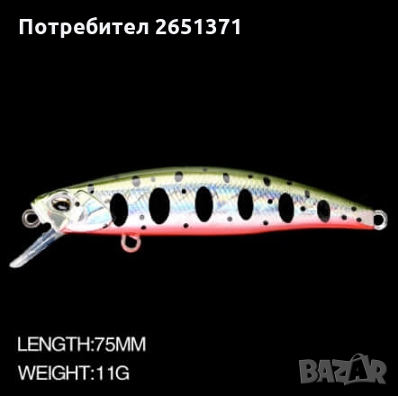 Воблер вид НЕУТРАЛЕН/SUSPENDING 11 гр./7.5 см., снимка 3 - Такъми - 36086657