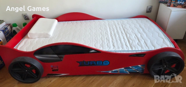 Детско легло спортна кола ТУРБО с включен матрак латексова възглавница, снимка 2 - Мебели за детската стая - 53799498