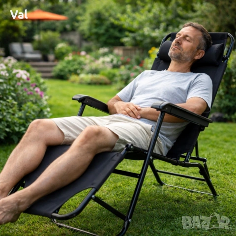 Сгъваем шезлонг с възглавница - стилен и функционален, снимка 2 - Градински мебели, декорация  - 53842925