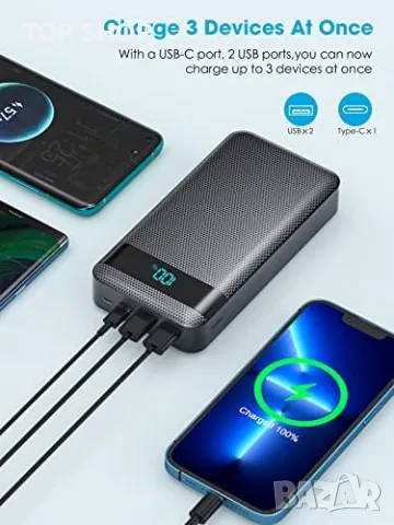 Ново Преносимо Зарядно 30000mAh с LCD, 20W PD, Съвместимо с iPhone/Android, снимка 3 - Външни батерии - 49956854
