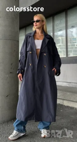 Дамски дълъг тренч Gray, снимка 2 - Палта, манта - 47436700