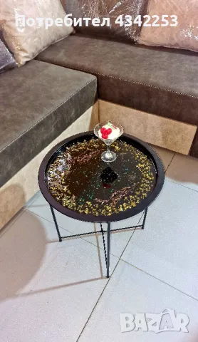 Стоманена масичка с епоксидна смола и полувградени сухи цветенца.
, снимка 2 - Маси - 49778550