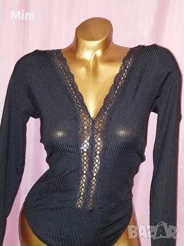 Н&М М Черно еластично боди с дантела , снимка 2 - Корсети, бюстиета, топове - 52787265