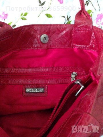 Червена чанта от естествена кожа , снимка 4 - Чанти - 41726843