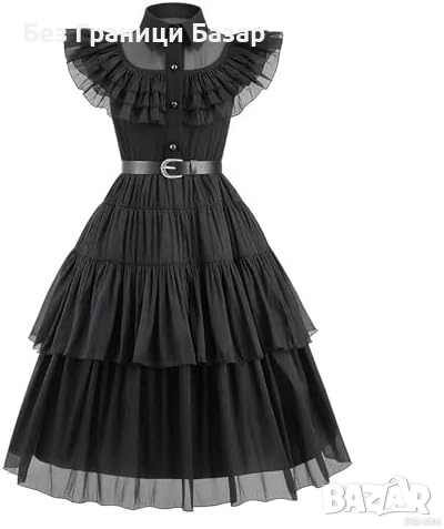 Нов костюм Черна рокля с перука и аксесоари за момичета Addams Хелоуин, снимка 2 - Други - 52133188